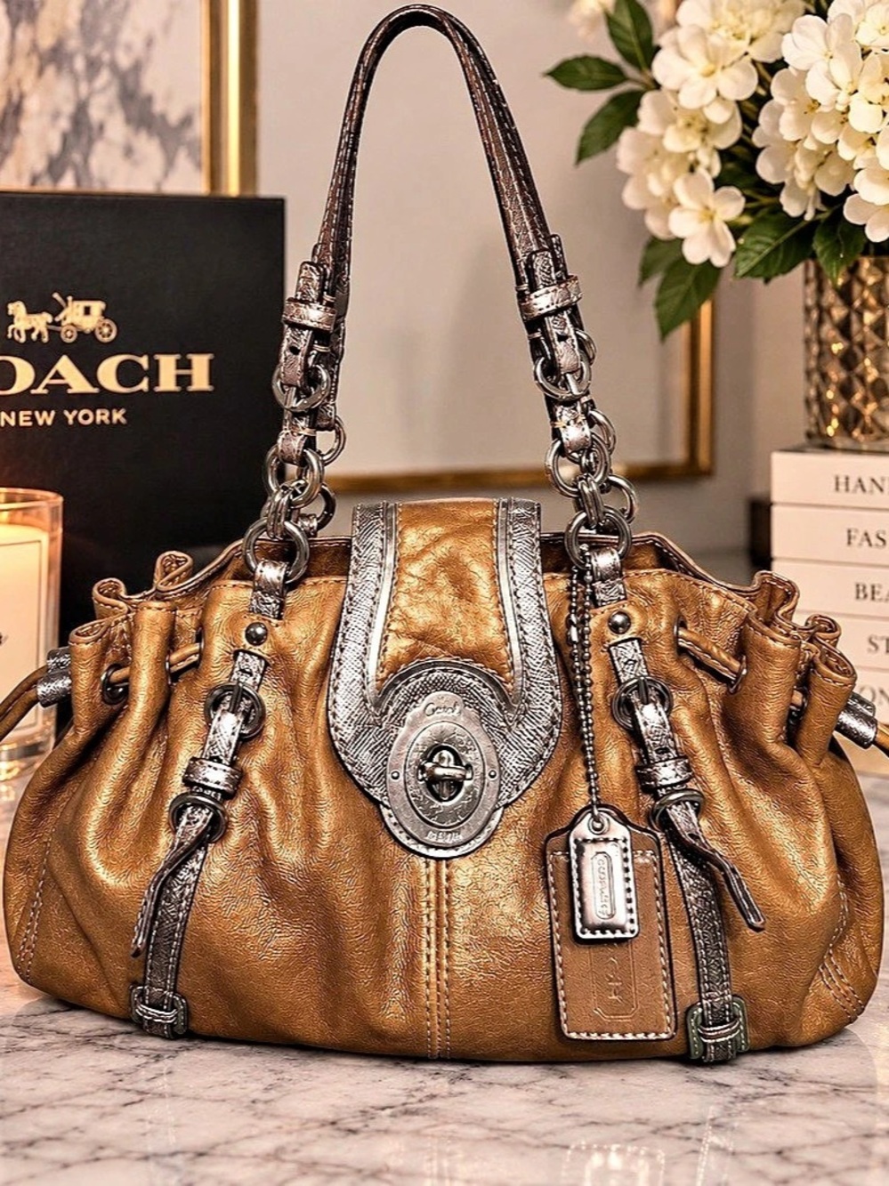 Coach Rare Legacy Metallic Bronze Drawstring Duffle